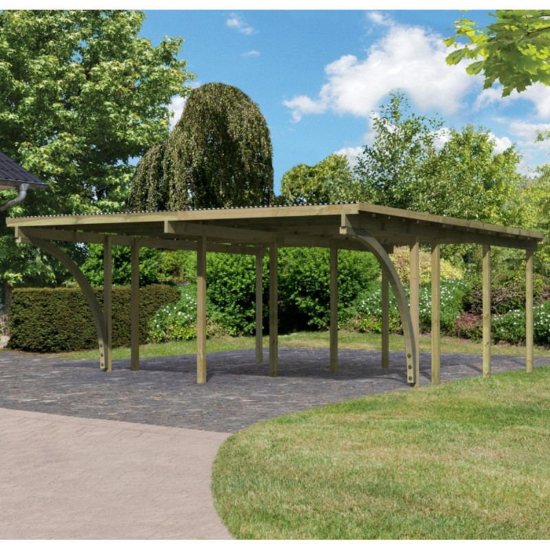 Carport double Eco2 + toit PVC 38,25m² + 2 arcs d’entrée - Karibu
