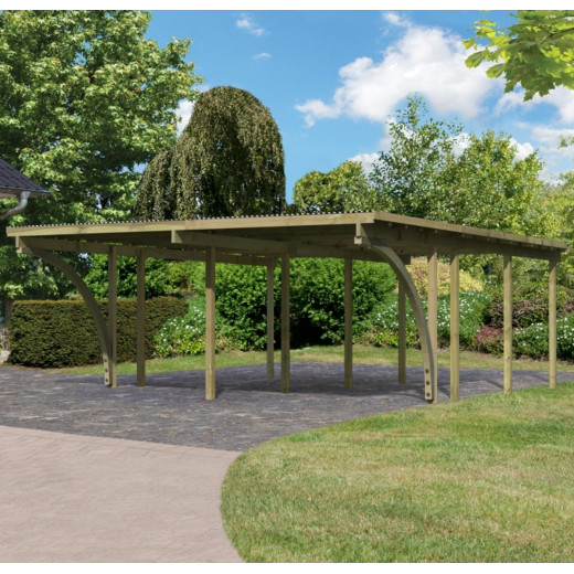 Carport double Eco2 + toit PVC 38,25m² + 2 arcs d’entrée - Karibu