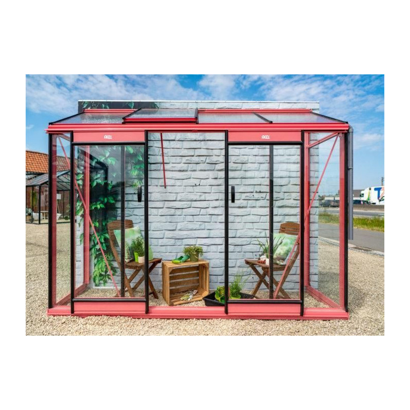 Serre adossée Miccolo 2,46m² en aluminium laqué et verre de sécurité 4mm – ACD
