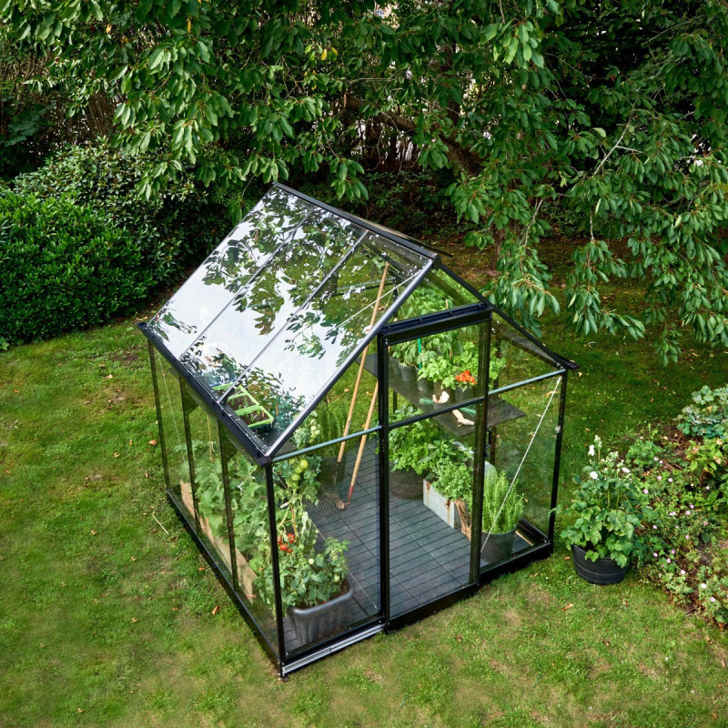Serre de jardin 3,9m² noire en verre trempé Qube - Halls