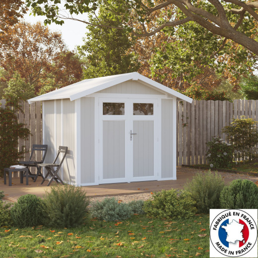 Abri de jardin en PVC 4m² UTILITY blanc et gris vert Grosfillex + kit ancrage offert