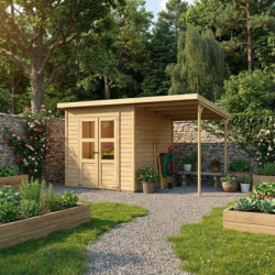 Abri de jardin en bois brut 4,5m² avec appentis Merseburg 4 - Karibu