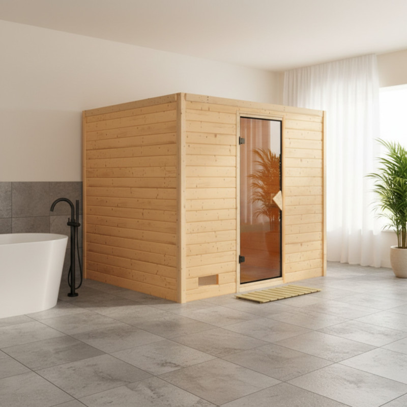 Sauna traditionnel Sonara 6 à 8 places 38mm sans couronne - avec porte classique KARIBU