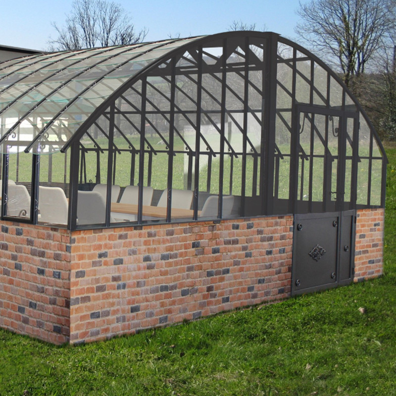 Serre Harmonie Amboise en aluminium et verre trempé 4mm sur muret 5,6x3,8m - Lams