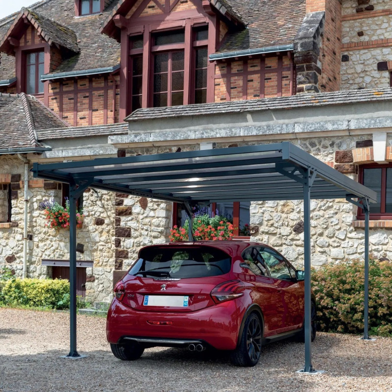 Carport simple 15m² en aluminium anthracite et polycarbonate MISTRAL - TRIGANO
