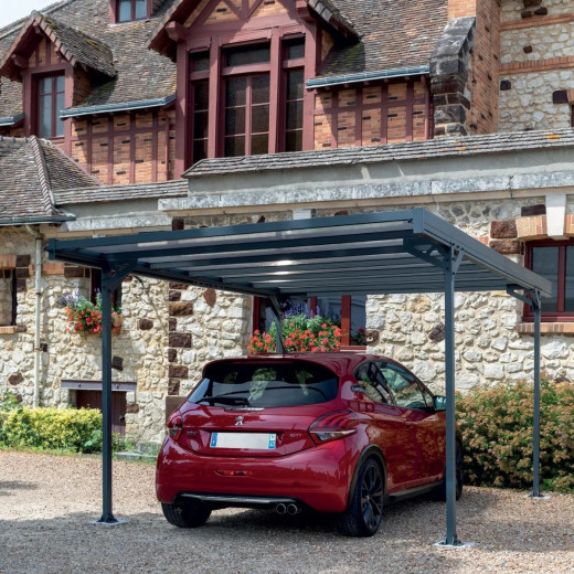 Carport simple 15m² en aluminium anthracite et polycarbonate MISTRAL - TRIGANO