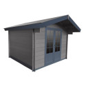 Abri de jardin en bois composite 28mm gris foncé 9m² double porte alu et double vitrage - Woodlife