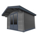 Abri de jardin en bois composite 28mm gris foncé 9m² double porte alu et double vitrage - Woodlife