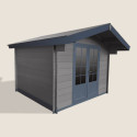 Abri de jardin en bois composite 28mm gris foncé 9m² double porte alu et double vitrage - Woodlife