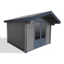 Abri de jardin en bois composite 28mm gris foncé 9m² double porte alu et double vitrage - Woodlife