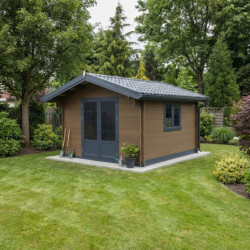 Abri de jardin en bois composite 28mm aspect bois vieilli 9m² double porte alu et double vitrage - Woodlife Garden