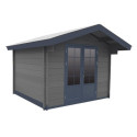 Abri de jardin en bois composite 28mm gris foncé 14,44m² double porte alu et double vitrage - WoodLife