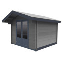 Abri de jardin en bois composite 28mm gris foncé 14,44m² double porte alu et double vitrage - WoodLife