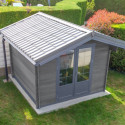 Abri de jardin en bois composite 28mm gris foncé 14,44m² double porte alu et double vitrage - WoodLife