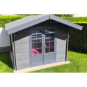 Abri de jardin en bois composite 28mm gris foncé 14,44m² double porte alu et double vitrage - WoodLife