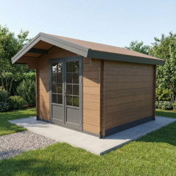 Abri de jardin en bois composite 28mm bois vieilli 14,44m² double porte alu et double vitrage - WoodLife Garden