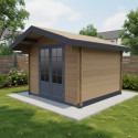 Abri de jardin en bois composite 28mm bois vieilli 14,44m² double porte alu et double vitrage - WoodLife Garden