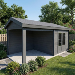 Abri de jardin en bois composite gris foncé 9m² + 9m² terrasse - Woodlife Garden