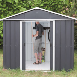 Abri de jardin métal anthracite 7,18m² + kit d'ancrage inclus - YARDMASTER
