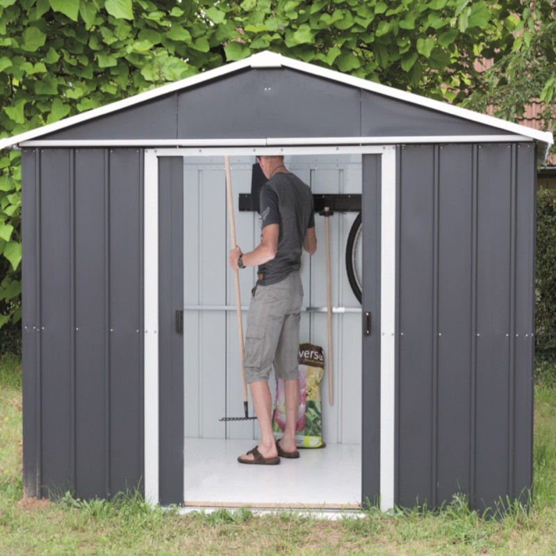 Abri de jardin métal anthracite 7,18m² + kit d'ancrage inclus - YARDMASTER