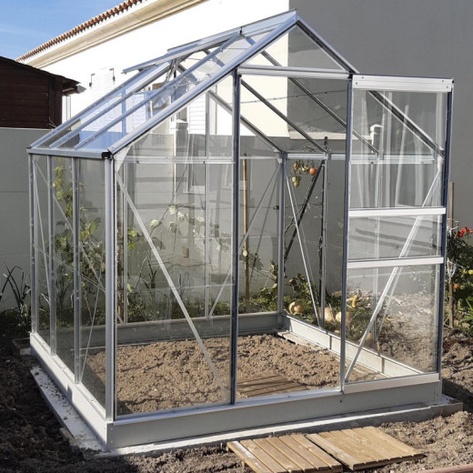 Serre Allium Venus 3,7m² en aluminium naturel et verre trempé 3mm + embase incluse - Natura Lams