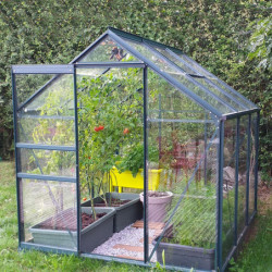 Serre Allium Venus 3,7m² en aluminium laqué vert et verre trempé 3mm + embase incluse - Natura Lams
