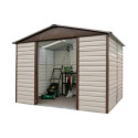 Abri de jardin métal beige et marron 5,97m² + kit d'ancrage inclus - YARDMASTER