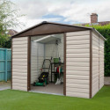 Abri de jardin métal beige et marron 7,18m² + kit d'ancrage inclus - YARDMASTER