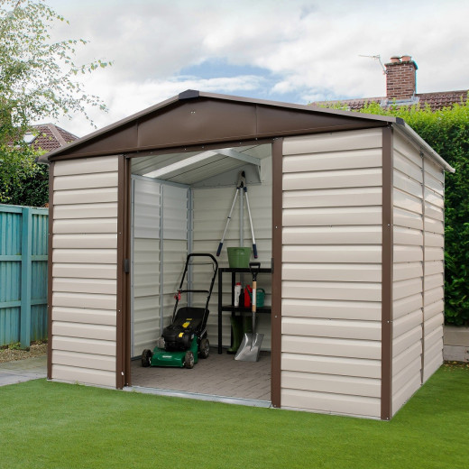Abri de jardin métal beige et marron 7,18m² + kit d'ancrage inclus - YARDMASTER