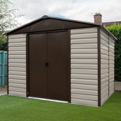 Abri de jardin métal beige et marron 11,39m² + kit d'ancrage inclus - YARDMASTER