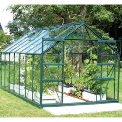 Serre Laurus Uranus 11,45m² en aluminium laqué vert et verre trempé 3mm + embase incluse - Natura Lams