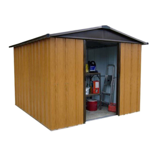 Abri de jardin métal aspect bois et marron 7,18m² + kit d'ancrage inclus - YARDMASTER