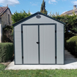 Abri de jardin en résine gris 5,32m² + kit de fondation - JOBU
