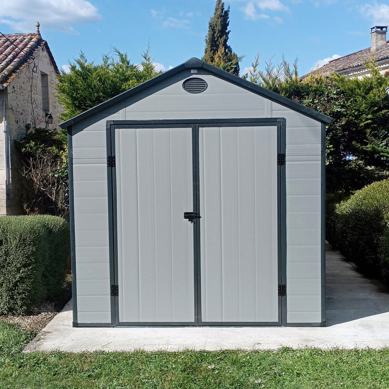 Abri de jardin en résine gris 5,32m² + kit de fondation - JOBU