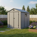Abri de jardin en résine gris 5,32m² + kit de fondation - JOBU