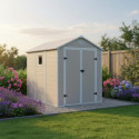 Abri de jardin en résine beige 5,32m² + kit de fondation - JOBU