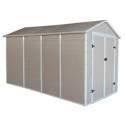 Abri de jardin en résine beige 6,99m² + kit de fondation - JOBU