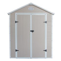 Abri de jardin en résine beige 6,99m² + kit de fondation - JOBU