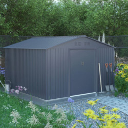 Abri de jardin métal 10,85m² FIRST anthracite + kit d'ancrage X-METAL