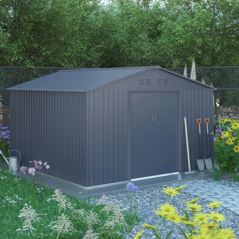 Abri de jardin métal 10,85m² FIRST anthracite + kit d'ancrage X-METAL