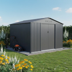 Abri de jardin métal 8,84m² FIRST anthracite + Kit d'ancrage X-METAL