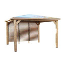 Pool house en bois thermo traité 12,31m² BLUETERM, 1 paroi avec ventelles mobiles - HABRITA