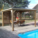 Pool house en bois thermo traité 12,31m² BLUETERM, 1 paroi avec ventelles mobiles - HABRITA