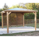 Pool house en bois thermo traité 12,31m² BLUETERM, 1 paroi avec ventelles mobiles - HABRITA