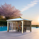 Pool house en bois thermo traité 12,31m² BLUETERM, 2 parois avec ventelles mobiles - HABRITA