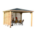 Pool house en bois thermo traité 12,31m² BLUETERM, 2 parois avec ventelles mobiles - HABRITA