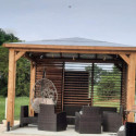 Pool house en bois thermo traité 12,31m² BLUETERM, 2 parois avec ventelles mobiles - HABRITA