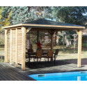 Pool house en bois thermo traité 12,31m² BLUETERM, 2 parois avec ventelles mobiles - HABRITA