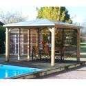 Pool house en bois thermo traité 12,31m² BLUETERM, 2 parois avec ventelles mobiles - HABRITA