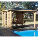 Pool house en bois thermo traité 12,31m² BLUETERM, 2 parois avec ventelles mobiles - HABRITA